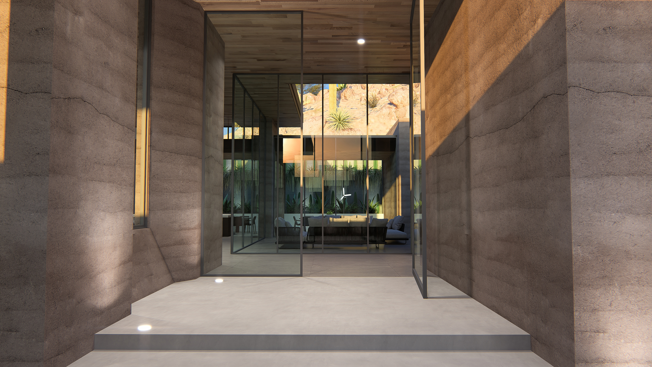 Pario Enclave 5 - A model house glass entrance.