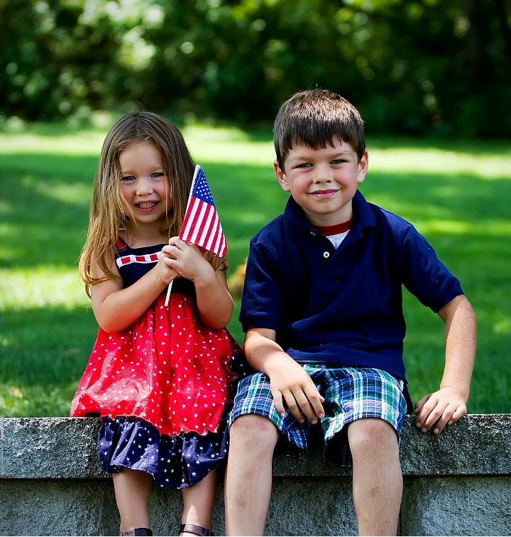 Boydys Mill - A photo of 2 kids, a boy and a girl. The girl holding an American Flag.