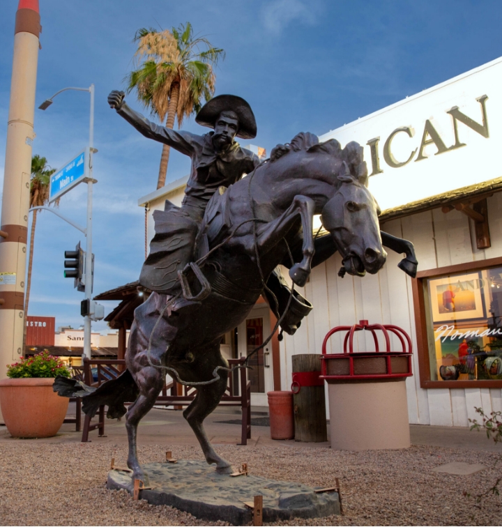 The Bishop - statue of a man riding a horse.
